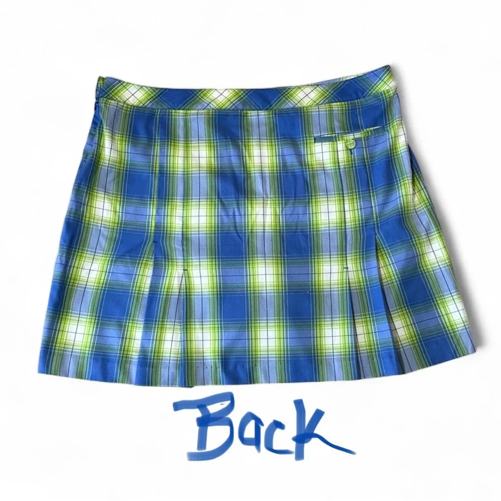 EFP Womens Pro Golf Skort Blue Green White Plaid  Sz-18 Pockets Golfing Athletic